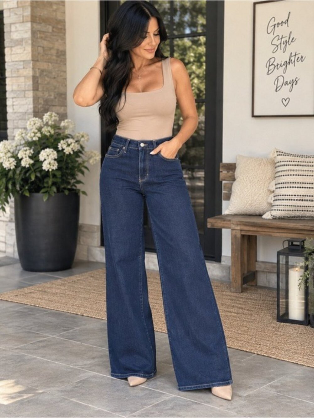 Judy Blue High Waist Tummy Control Retro Wide Leg Jeans Dark indigo Blue Sz 29